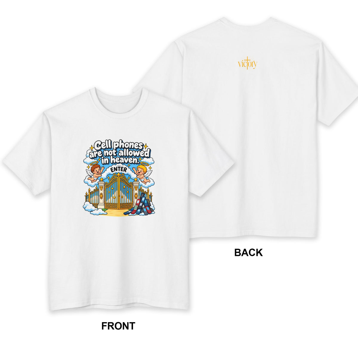 Heaven's Gate T-Shirt – “Cell Phones Are Not Allowed in Heaven” Retro Angel Design