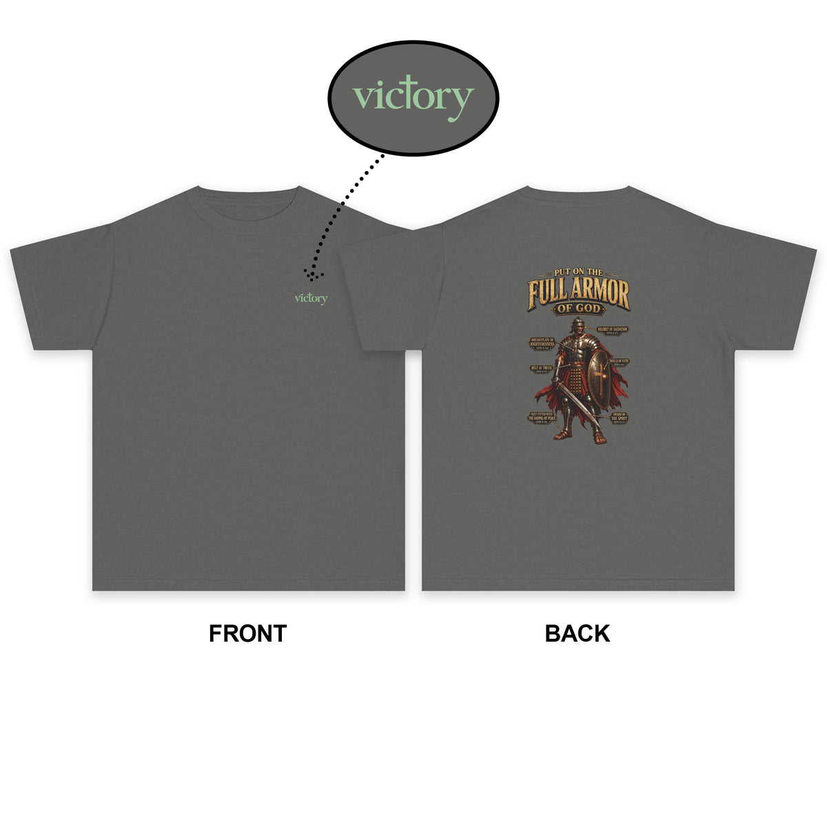 Youth Tee — "Put On The Full Armor of God" Christian Graphic
