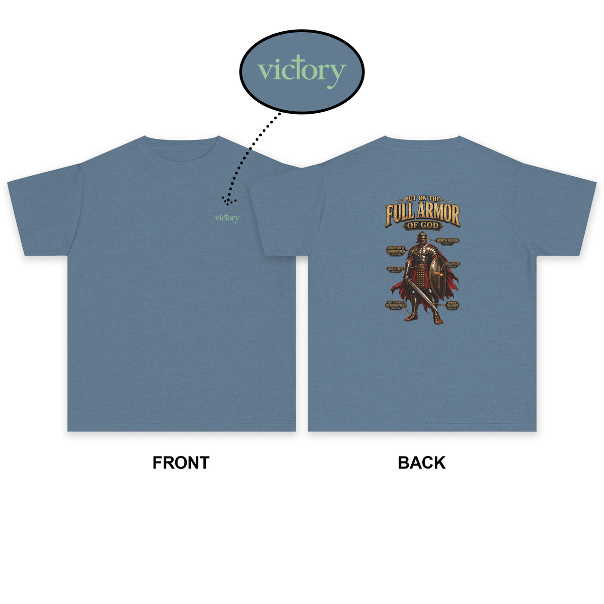 Youth Tee — "Put On The Full Armor of God" Christian Graphic