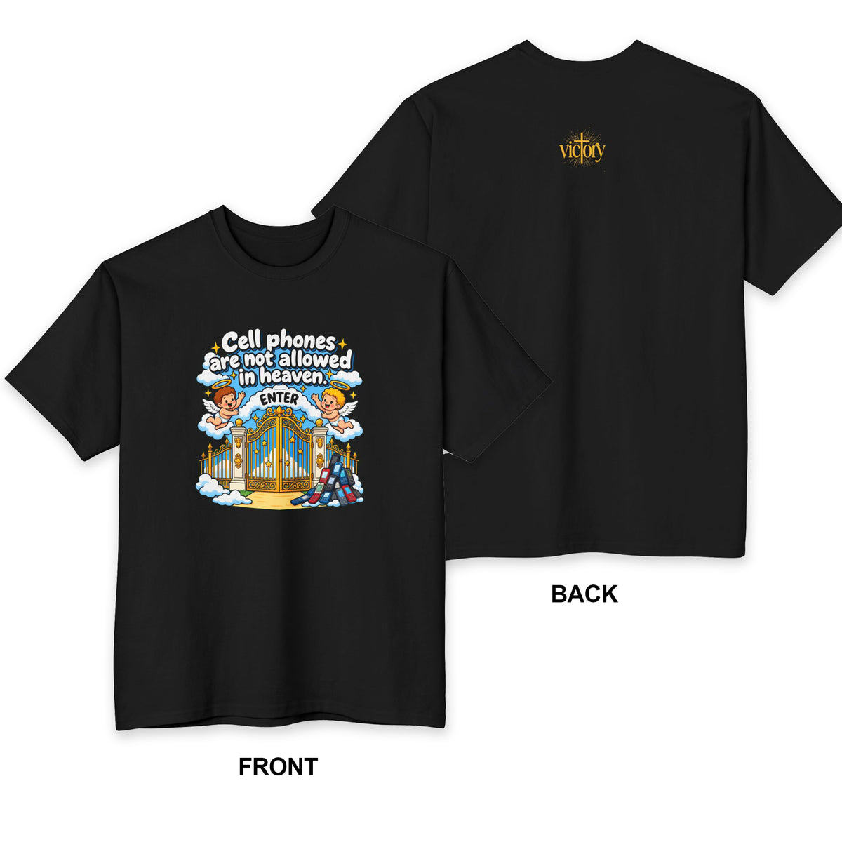 Heaven's Gate T-Shirt – “Cell Phones Are Not Allowed in Heaven” Retro Angel Design