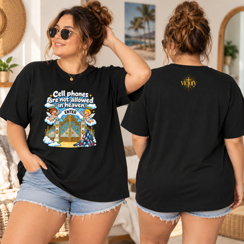 Heaven's Gate T-Shirt – “Cell Phones Are Not Allowed in Heaven” Retro Angel Design