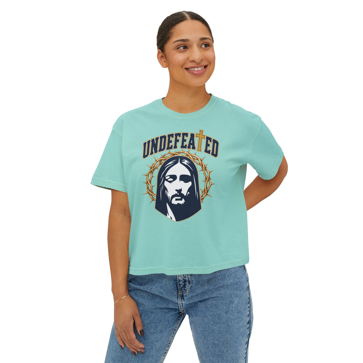 Undefeated Jesus Boxy Tee — For Women