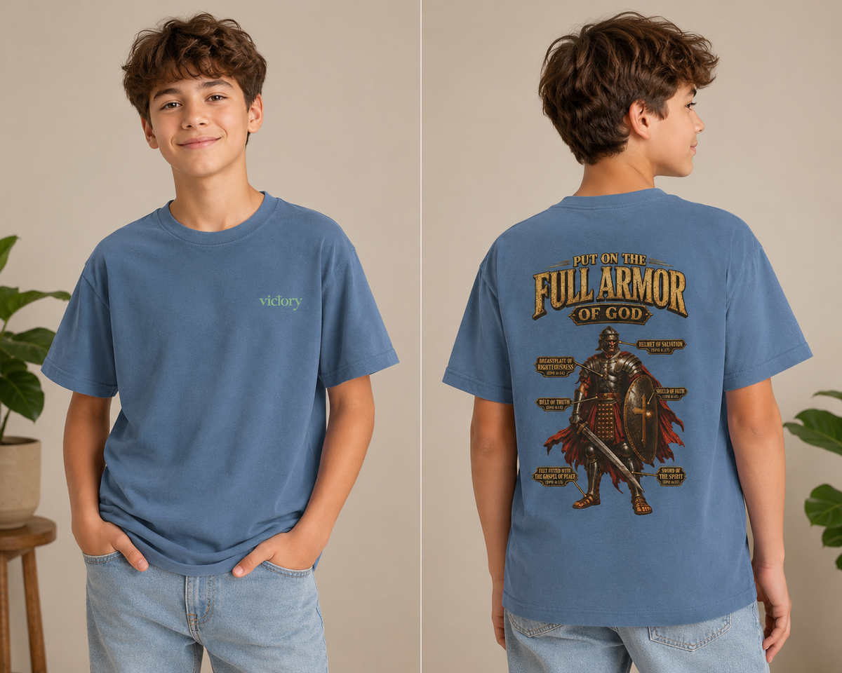 Youth Tee — "Put On The Full Armor of God" Christian Graphic