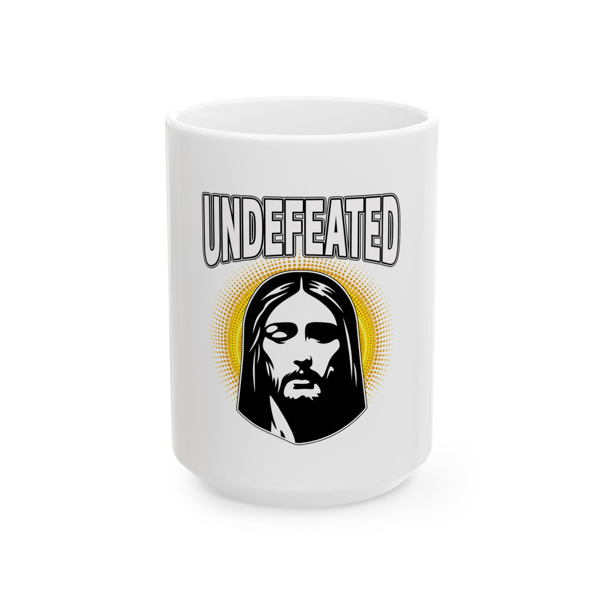 Undefeated Jesus Ceramic Mug — Christian Faith Coffee Cup (11oz & 15oz)