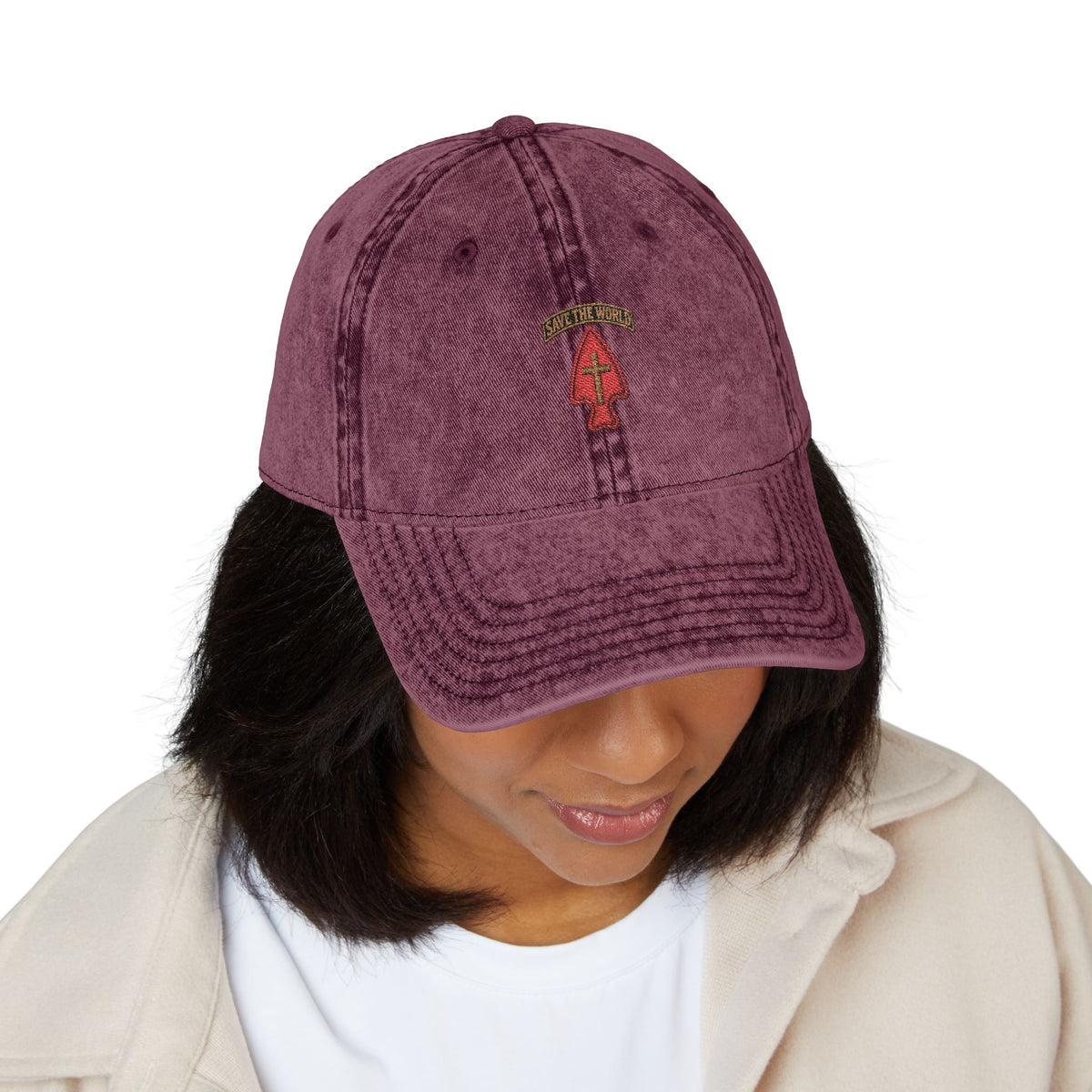 Vintage Embroidered Cap — Save the World Tab