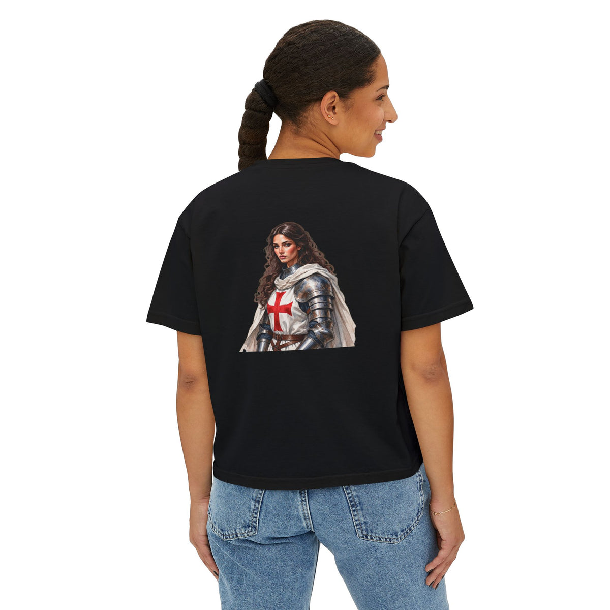 Women's Boxy Tee — Knight Armor Graphic Tee (Templar Cross)