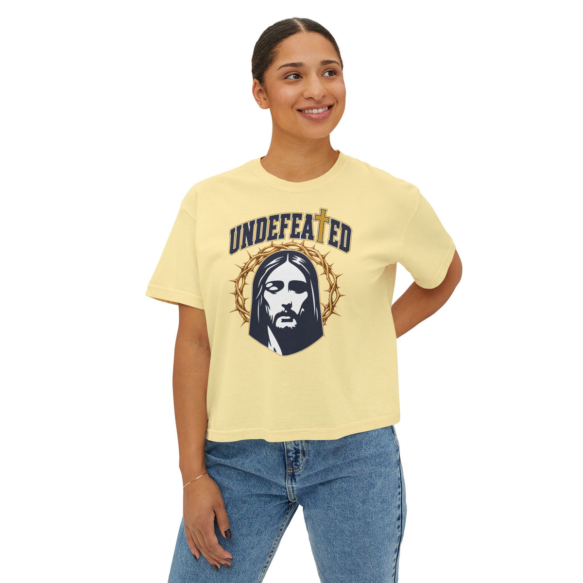 Undefeated Jesus Boxy Tee — For Women