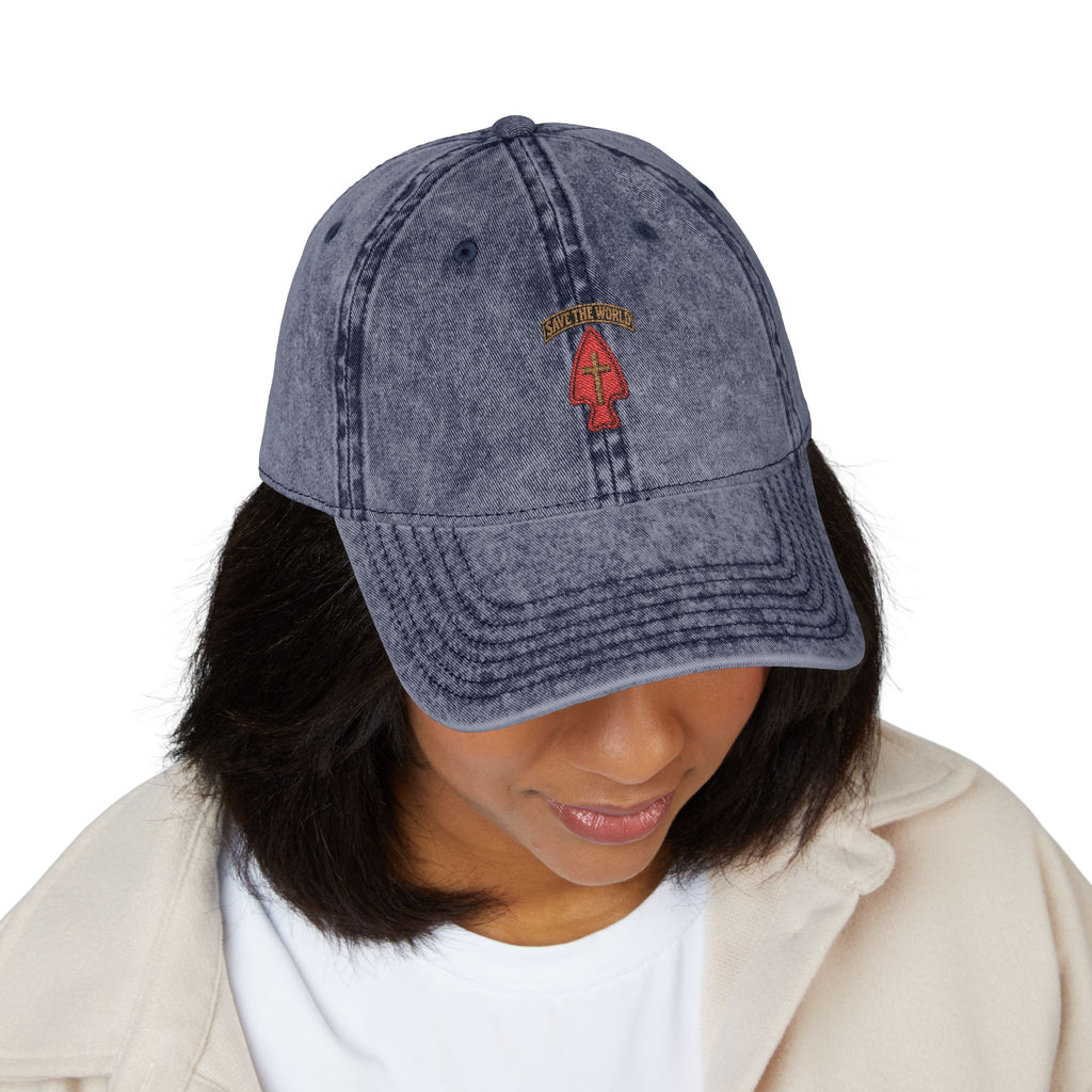 Vintage Embroidered Cap — Save the World Tab