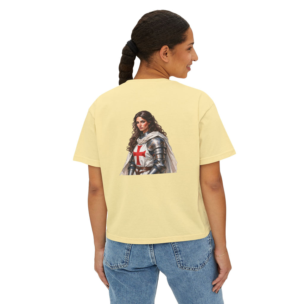 Women's Boxy Tee — Knight Armor Graphic Tee (Templar Cross)