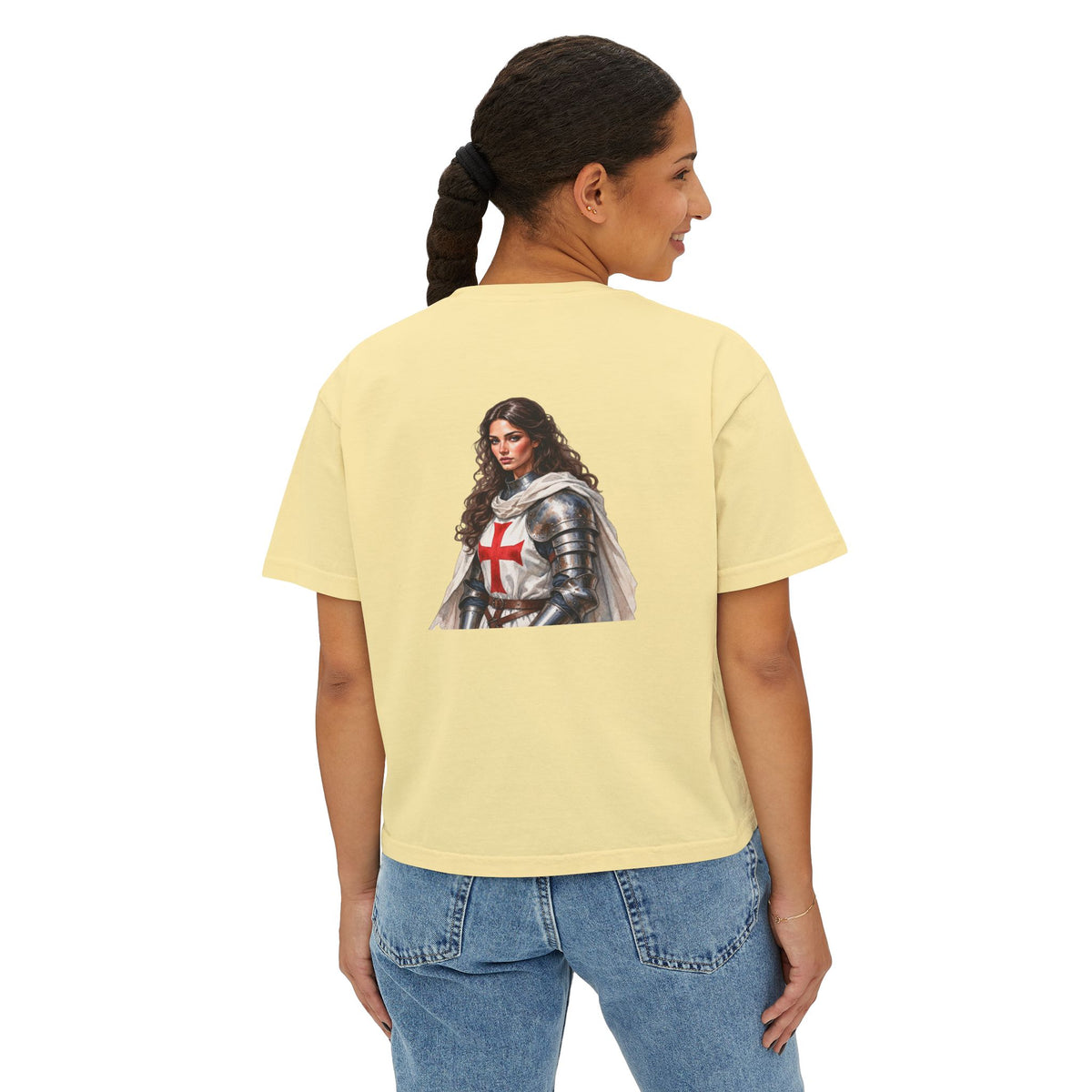 Women's Boxy Tee — Knight Armor Graphic Tee (Templar Cross)