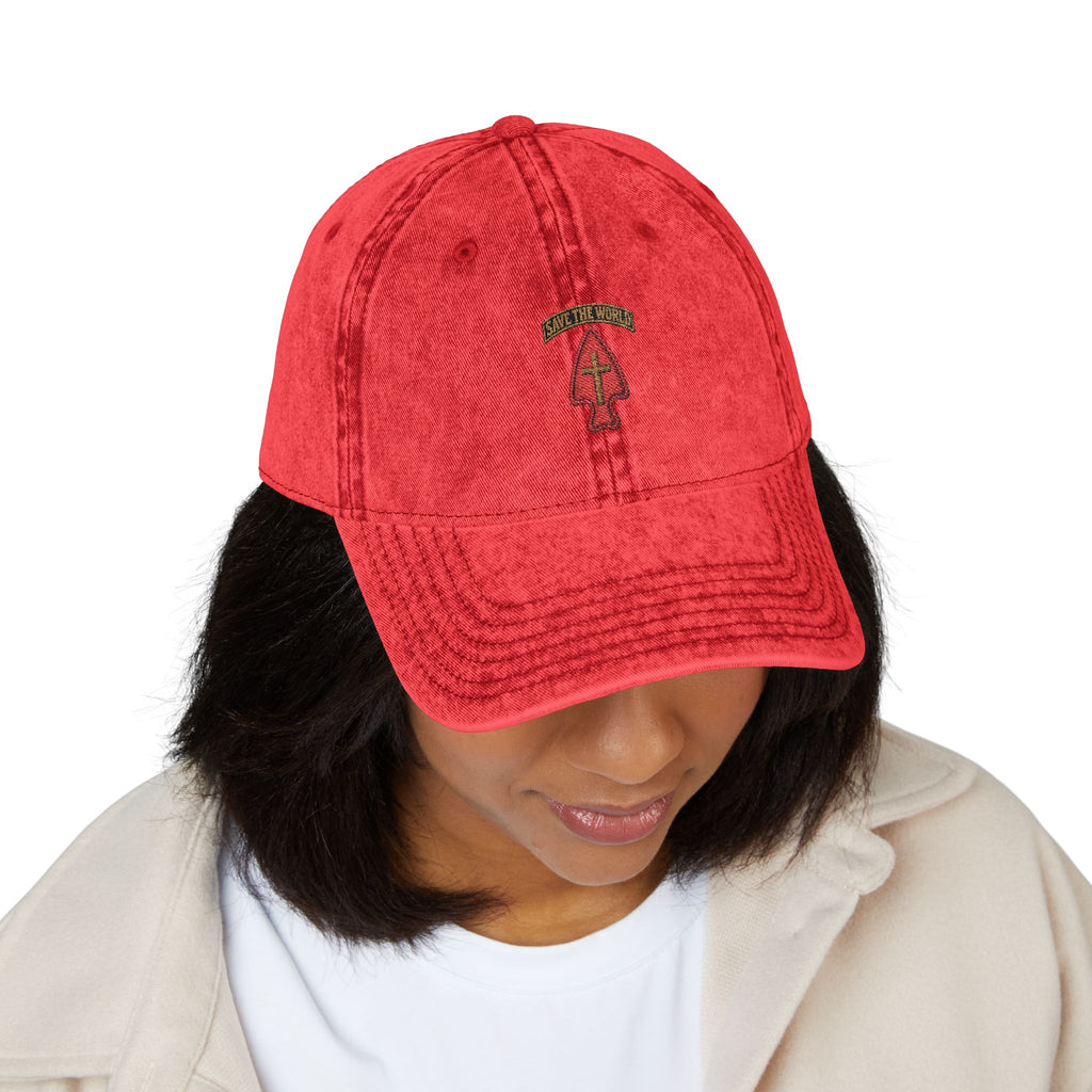 Vintage Embroidered Cap — Save the World Tab