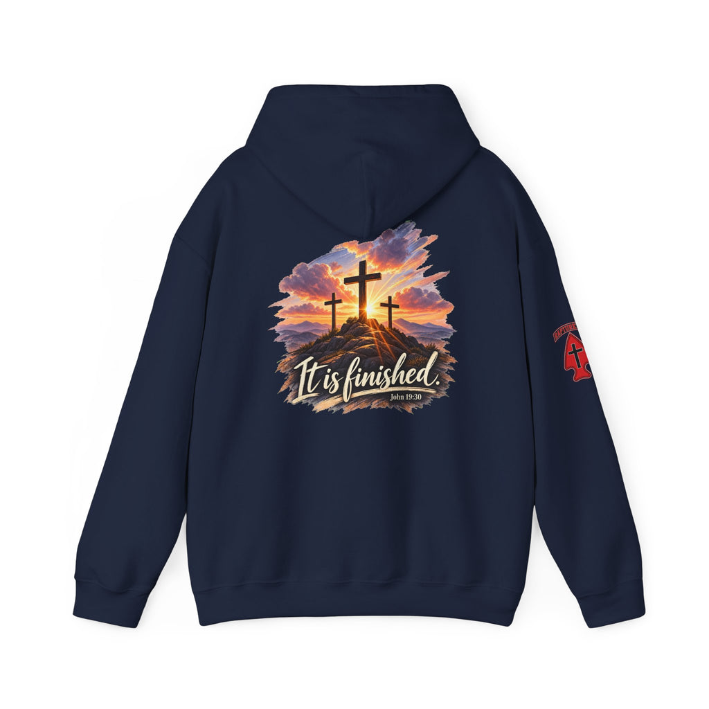 Hoodie - 'It Is Finished' Three Crosses Christian Pullover Up To 5XL