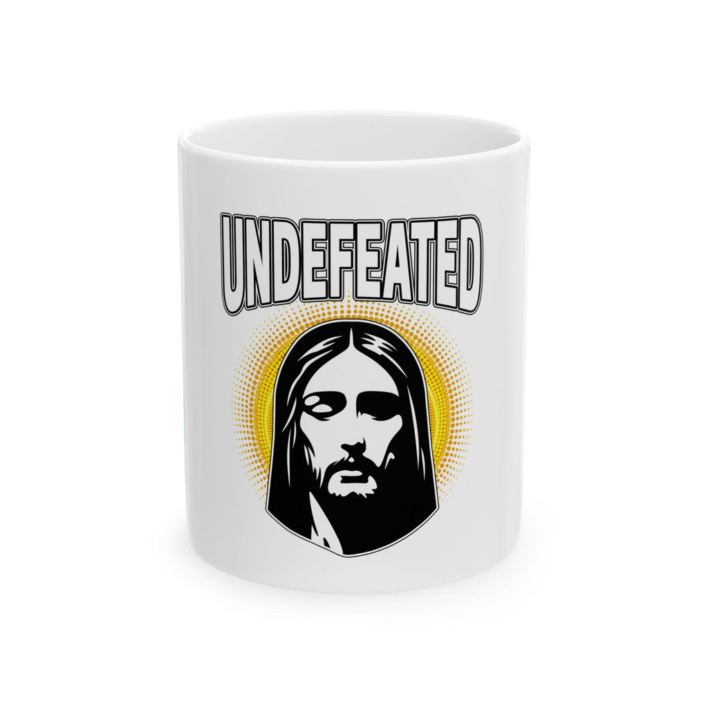 Undefeated Jesus Ceramic Mug — Christian Faith Coffee Cup (11oz & 15oz)