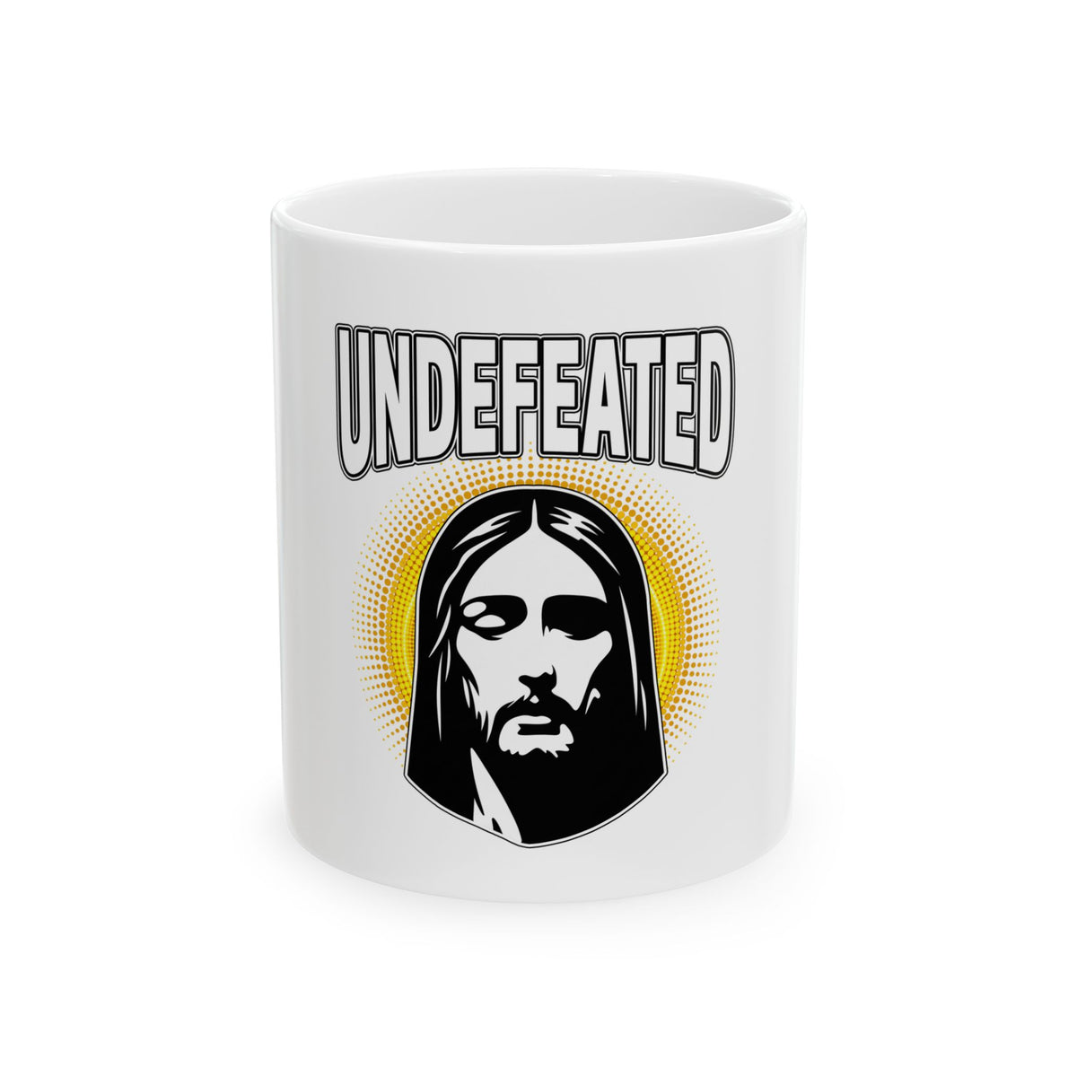 Undefeated Jesus Ceramic Mug — Christian Faith Coffee Cup (11oz & 15oz)