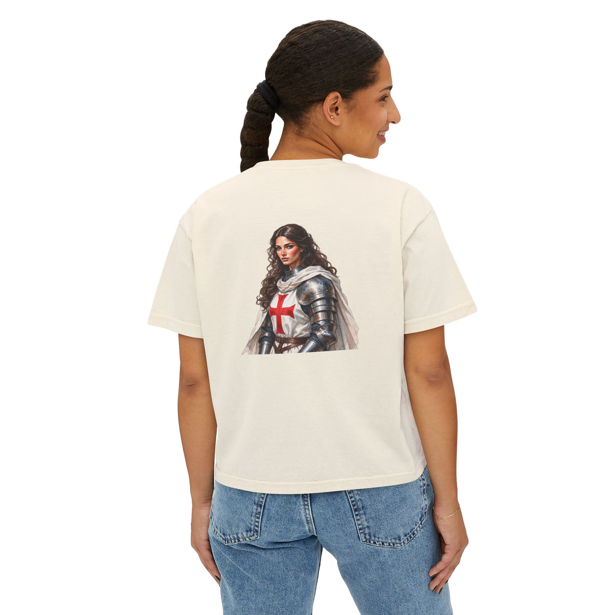 Women's Boxy Tee — Knight Armor Graphic Tee (Templar Cross)