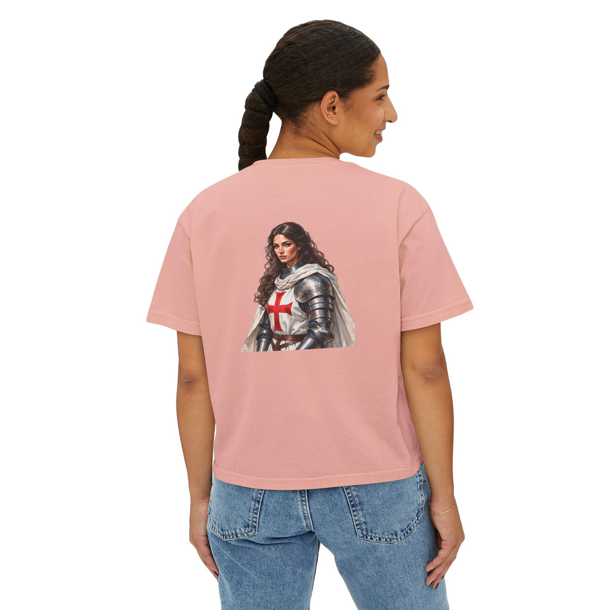Women's Boxy Tee — Knight Armor Graphic Tee (Templar Cross)