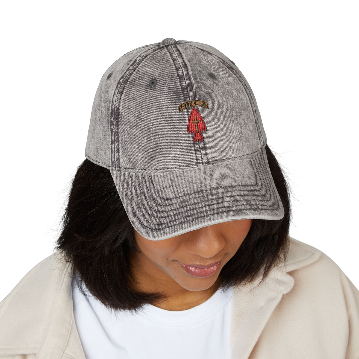 Vintage Embroidered Cap — Save the World Tab