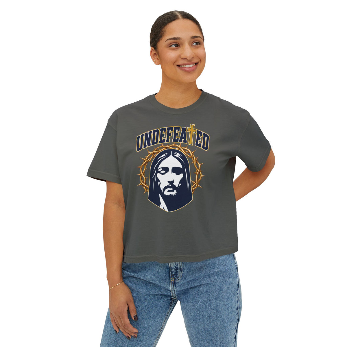 Undefeated Jesus Boxy Tee — For Women