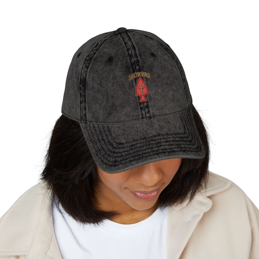 Vintage Embroidered Cap — Save the World Tab