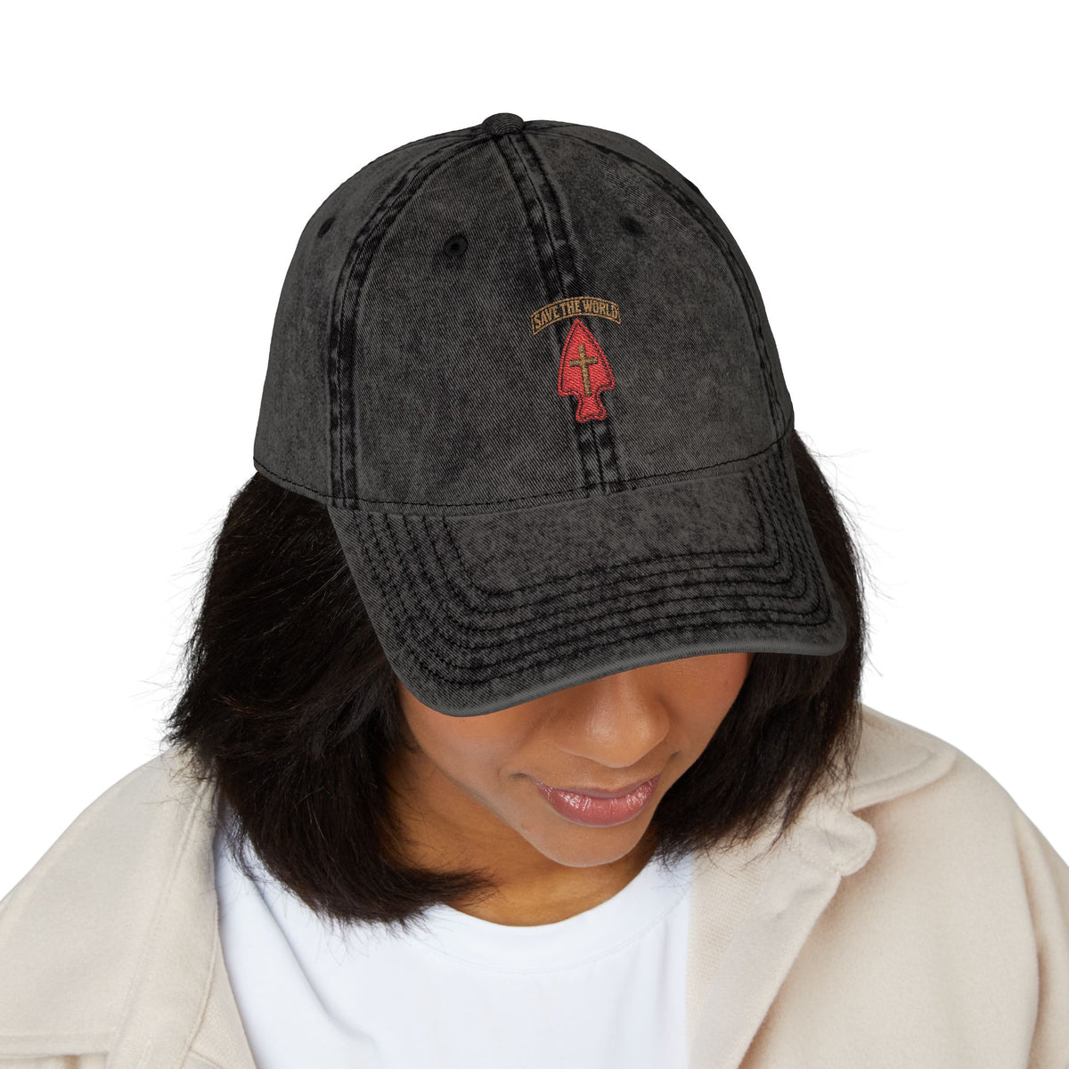 Vintage Embroidered Cap — Save the World Tab