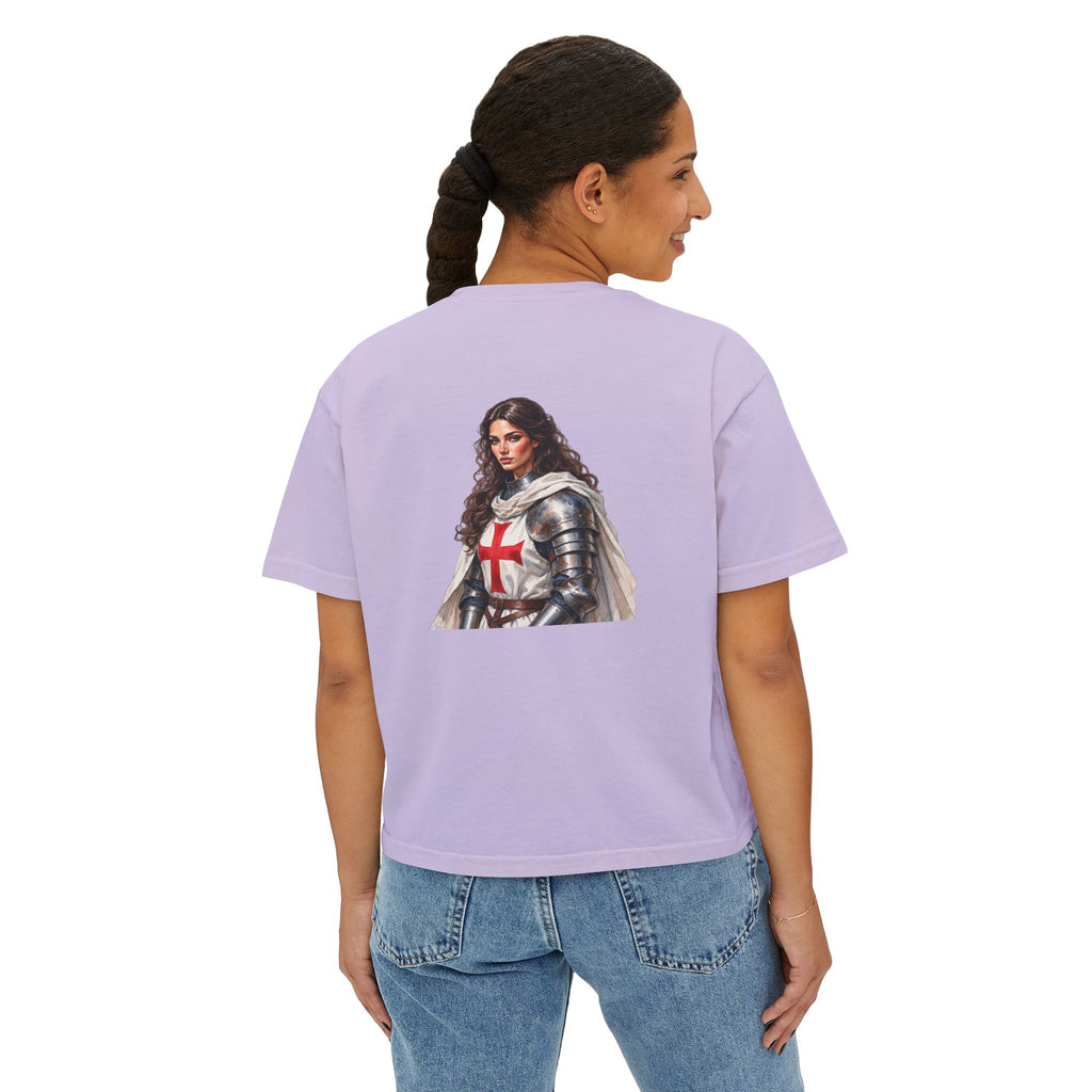 Women's Boxy Tee — Knight Armor Graphic Tee (Templar Cross)
