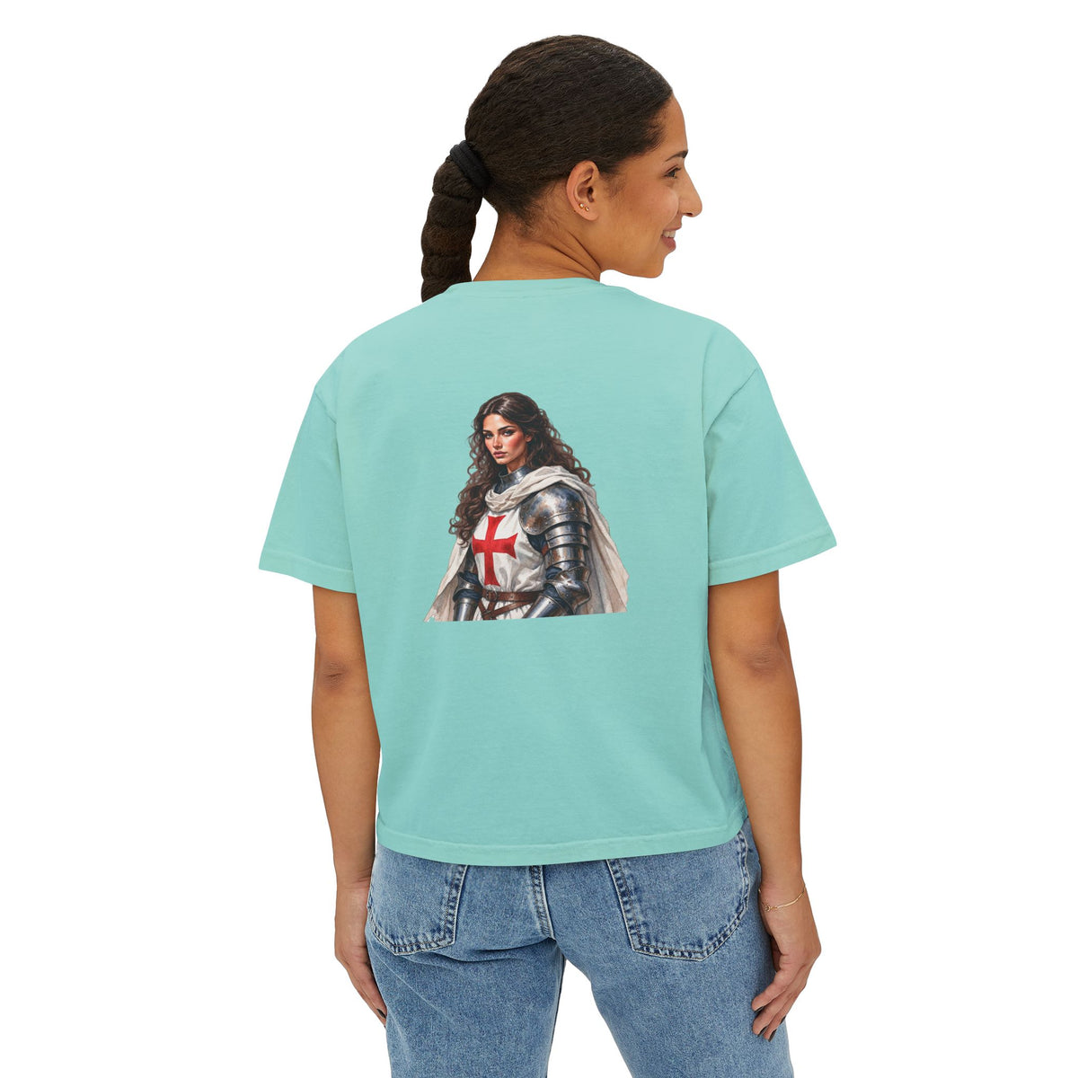 Women's Boxy Tee — Knight Armor Graphic Tee (Templar Cross)