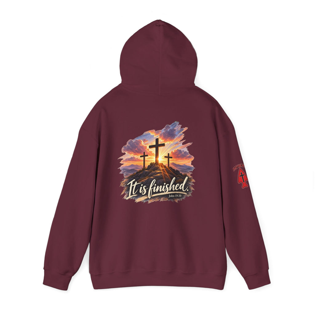Hoodie - 'It Is Finished' Three Crosses Christian Pullover Up To 5XL