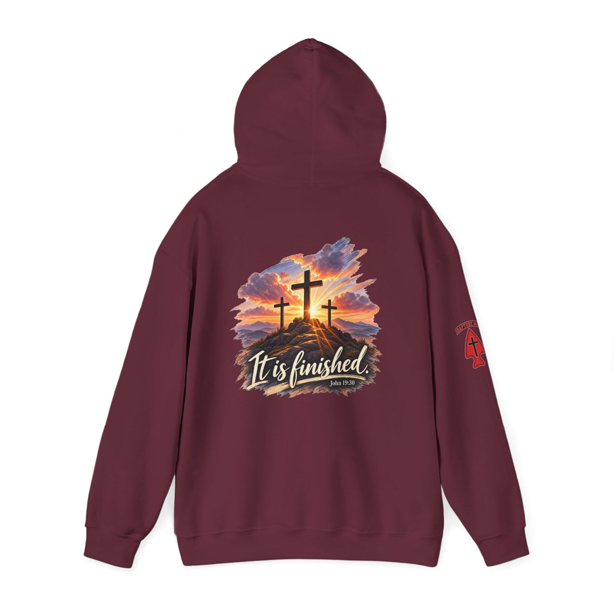 Hoodie - 'It Is Finished' Three Crosses Christian Pullover Up To 5XL