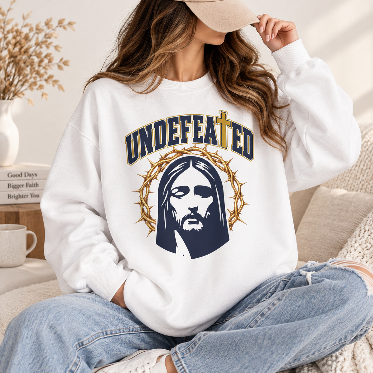 Undefeated Jesus Crewneck Sweatshirt — Up to 5XL